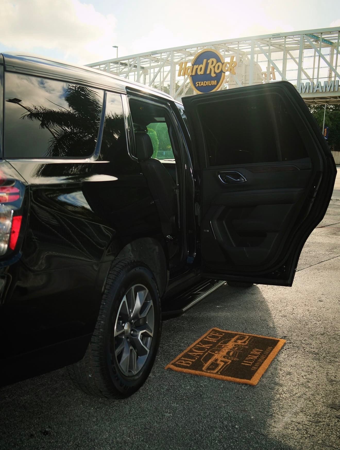 Black Ice luxury transportation SUV at Hard Rock Stadium, Miami